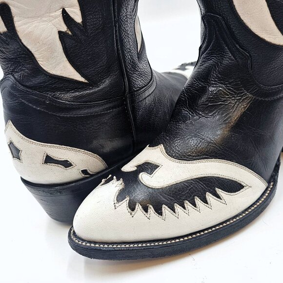 Custom Eagle Phoenix Cowboy Boots Black and White Leather Men 11 Western - Picture 10 of 14